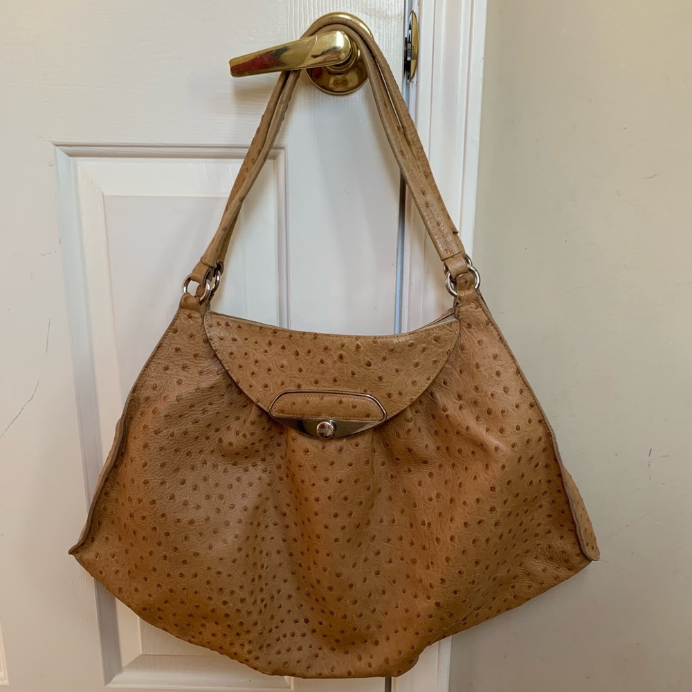 Furla light brown ostrich handbag